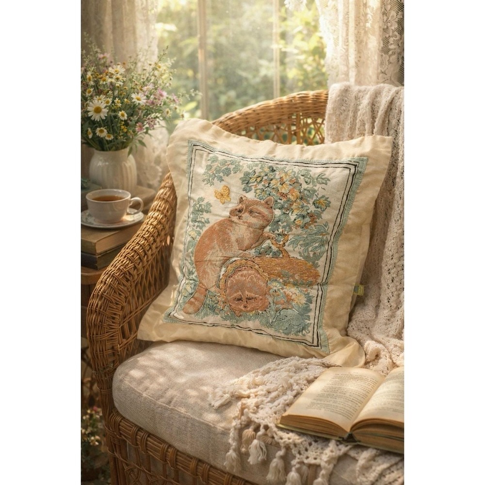 VTG‎ Nettle Creek Pillow Raccoon Woodland Cottagecore Throw Cushion 13x15" Farm